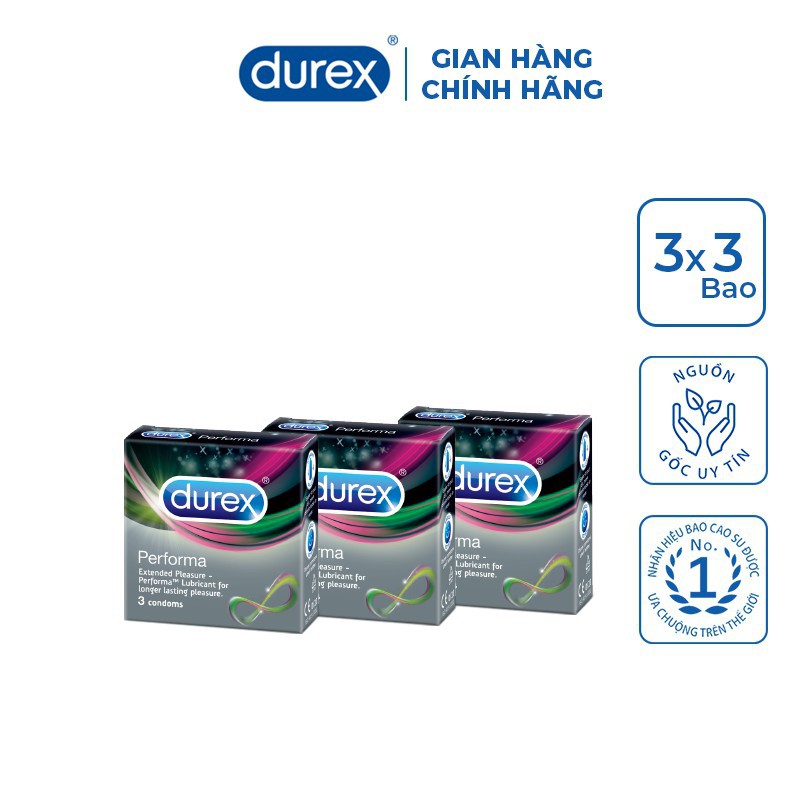 (Giá sốc) Combo 3 hộp bao cao su Durex Performa 3 bao/hộp