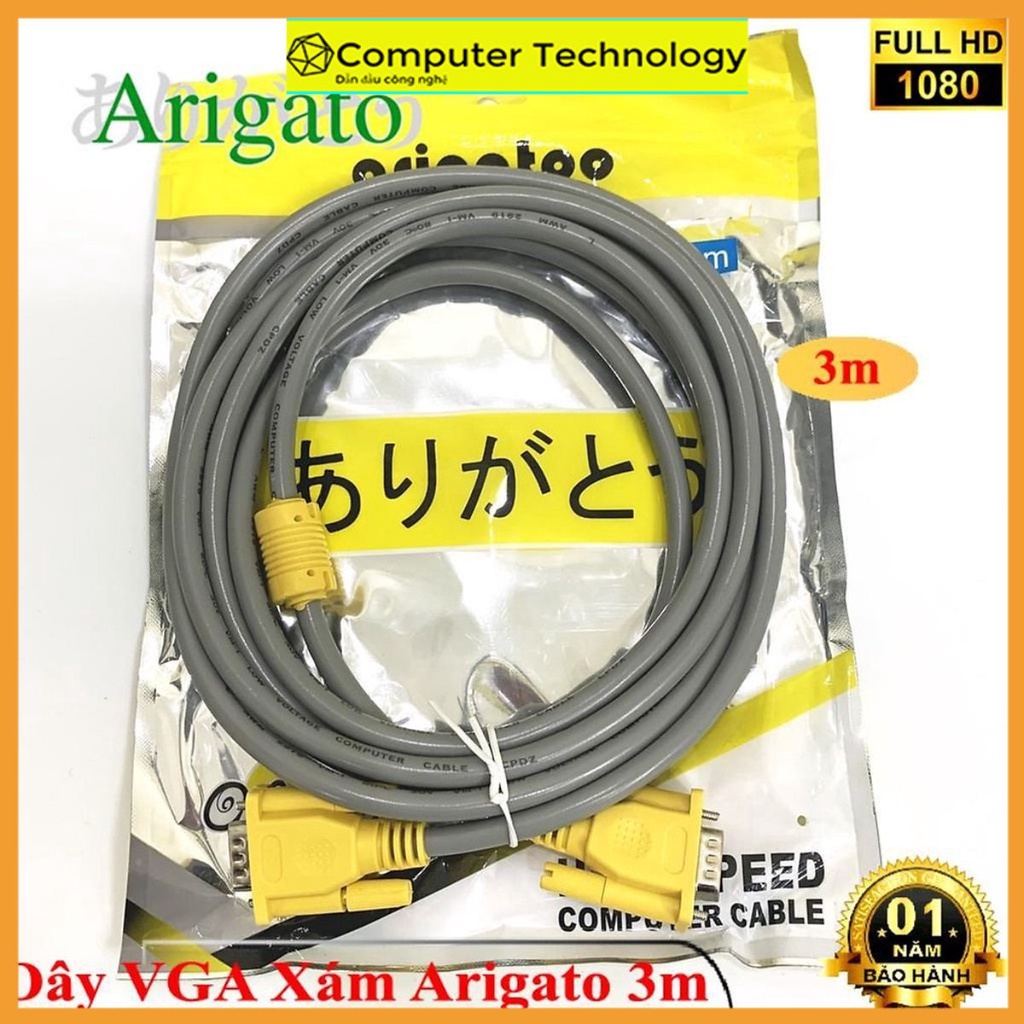 Cáp Vga, Dây cáp vga Arigato 3+6 dài 3m, hàng cực tốt, truyền tín hiệu tốc độ cao, chống nhiễu