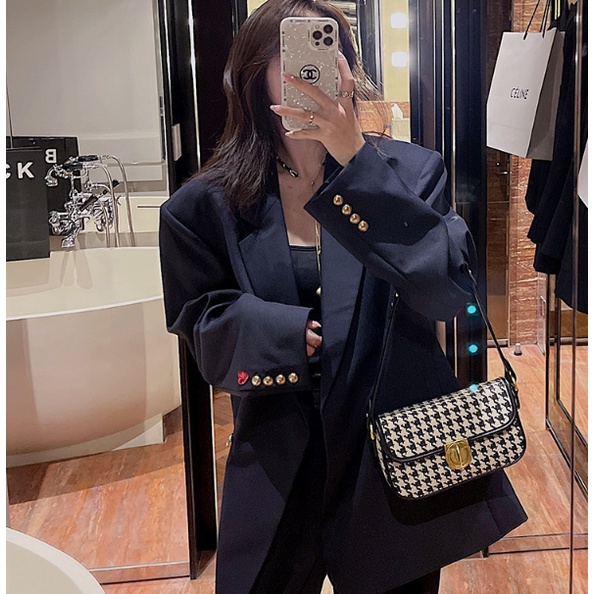 Túi kẹp nách vải dạ kẻ có 2 dây sang chảnh S101