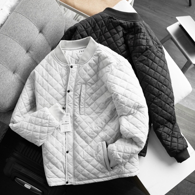 Áo khoác Bomber Jacket ZR man trần trám siêu đẹp khoá cúc bấm VNXK