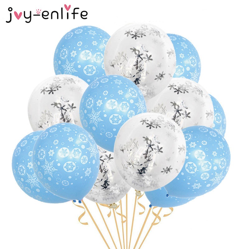 Set 10 Bong Bóng Latex 12 Inch Họa Tiết Công Chúa Elsa Trang Trí Tiệc Giáng Sinh Năm Mới