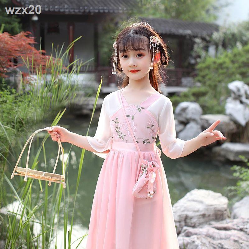 Váy Hanfu bé gái, mùa hè, trang phục cổ kiểu Trung Quốc, gái thanh lịch, siêu tiên, mỏng phù hợp với trẻ em,