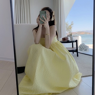 Váy 2 dây xốp vàng MÓT BOHO nữ tính, tiểu thư