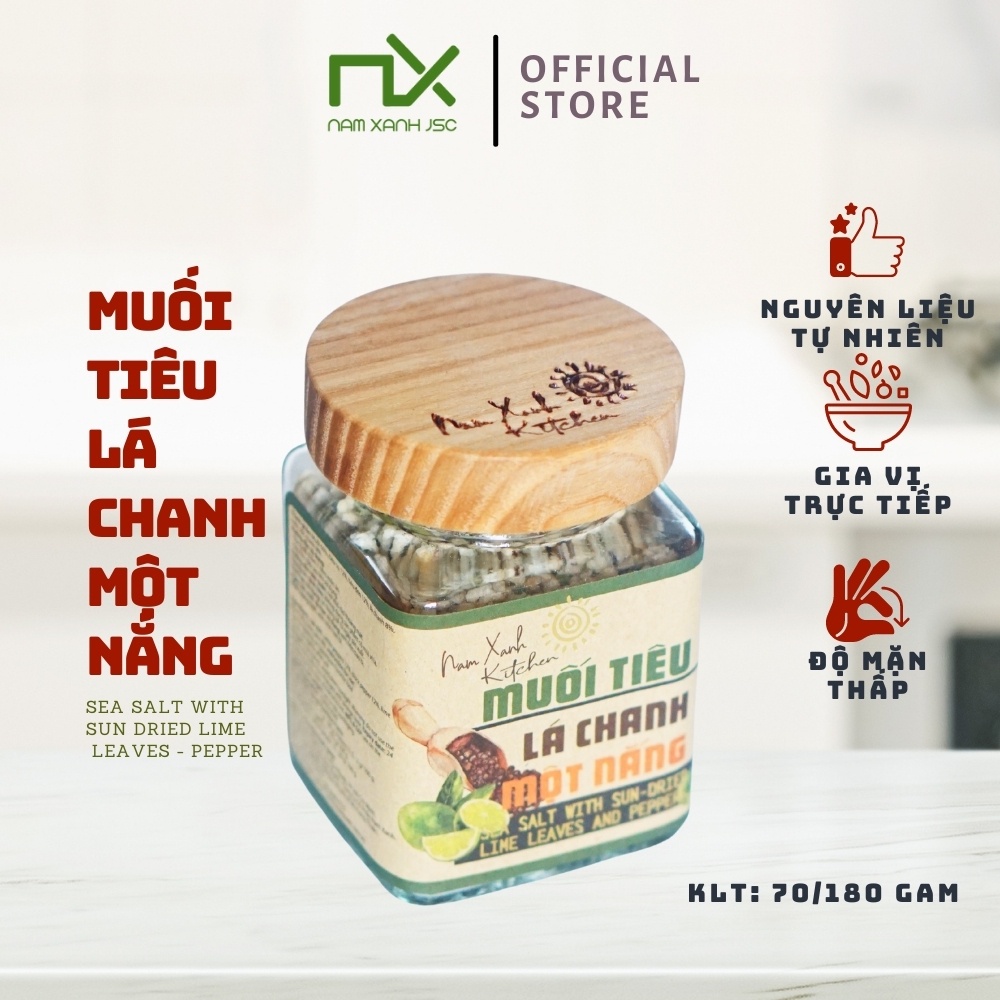 Muối Tiêu Lá Chanh Một Nắng- Sea Salt With Sun And Dried Lime Leaves And Peppers Nam Xanh 90G (200G)