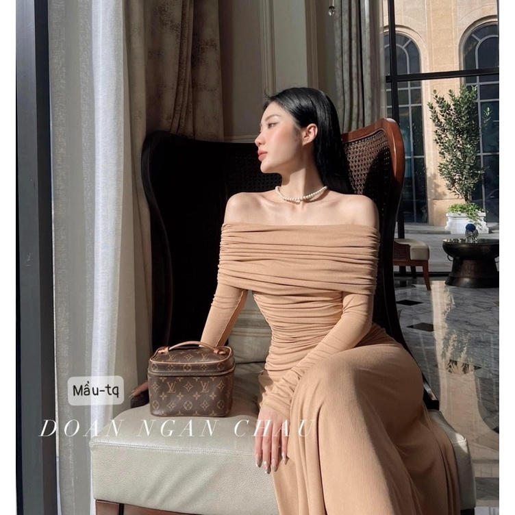 Váy len tăm trễ vai dáng dài