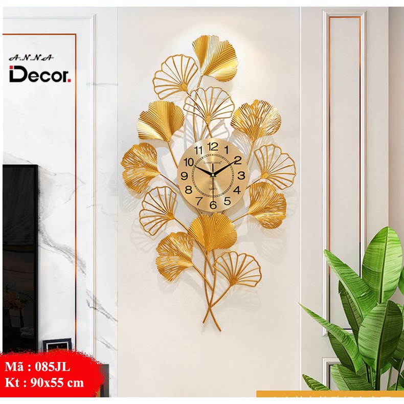 Đồng Hồ Treo Tường, Đồng Hồ Trang Trí Decor Lá Ginko Dọc 085JL