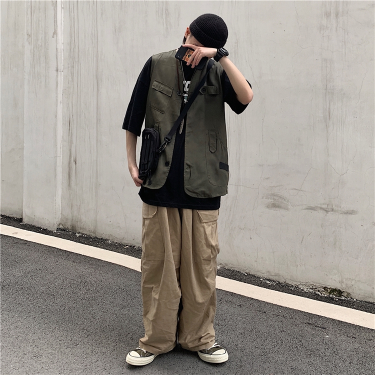 Áo Khoác Không Tay Dáng Rộng Phối Nhiều Túi Phong Cách Chiến Thuật Cá Tính | BigBuy360 - bigbuy360.vn