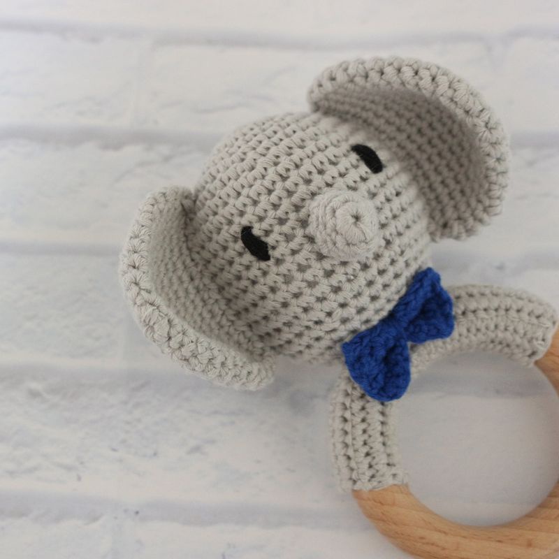 Đồ Chơi Vòng Ngậm Mọc Răng Hình Chú Voi Bằng Len Móc DIY Dành Cho Bé Sơ Sinh Mọc Răng