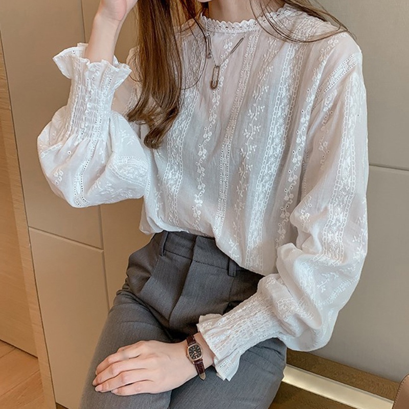 Brroa Áo Sơ Mi Trắng Phối Ren Mặc Hàng Ngày Phong Cách Pháp Mùa Hè Cho Nữ