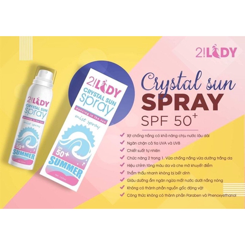 ( Chính Hãng ) Xịt dưỡng trắng chống nắng 2 Lady Magic Skin - Crystal Sun Spray