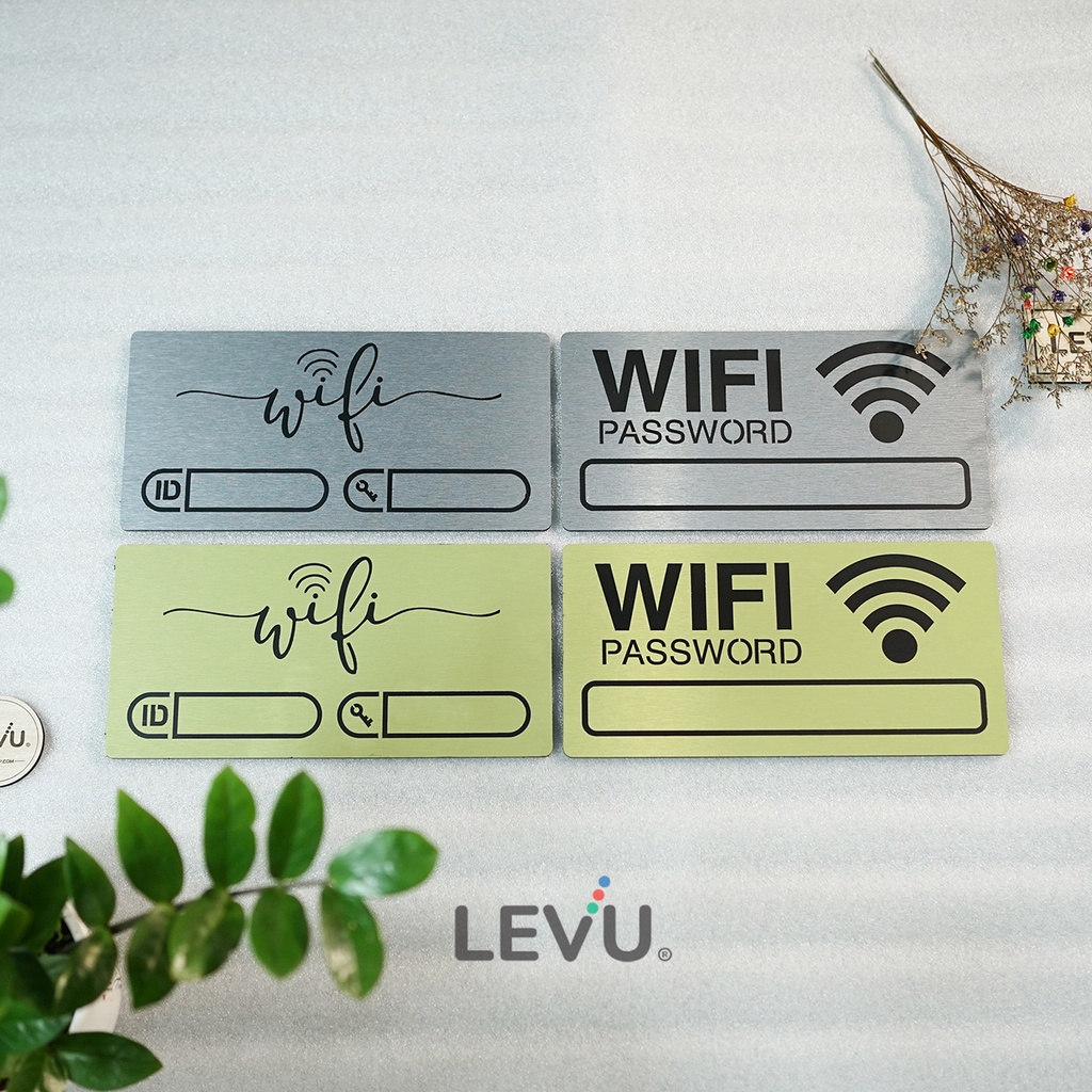 Bảng Wifi decor ghi thông tin wifi bằng nhôm alu cao cấp dán tường trang trí Sbtech 12x24cm