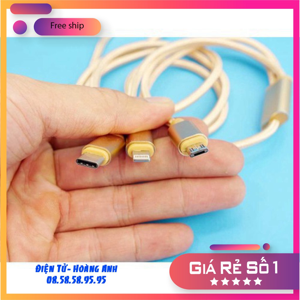 Cáp Sạc 3 Đầu Bọc Dù Siêu Gọn Gàng - dây sạc 3 trong 1 đa năng mã sản phẩm TA3093