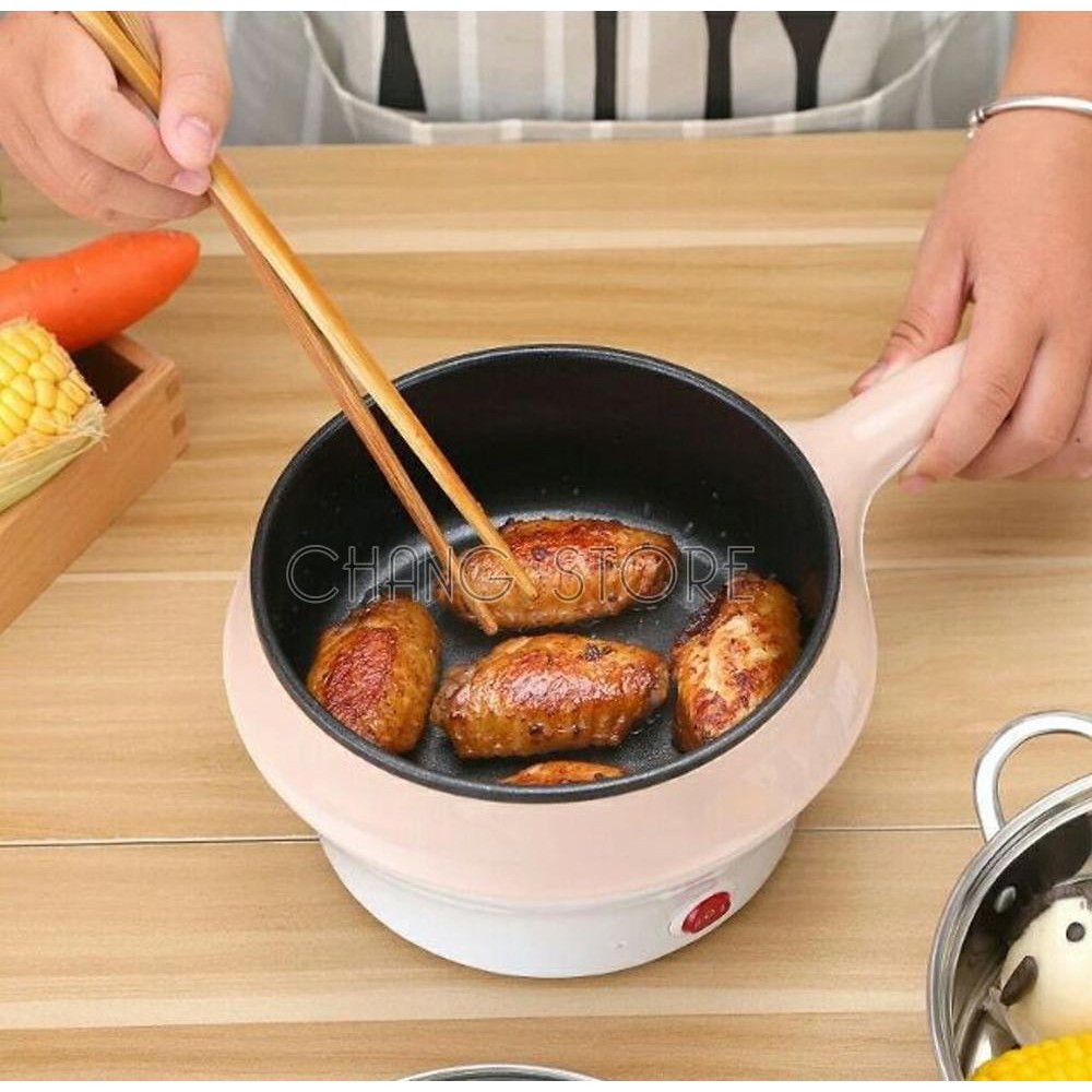 Nồi lẩu mini, nồi lẩu điện đa năng kèm giá hấp có tay cầm tiện dụng 18cm - Tặng kèm khăn lau