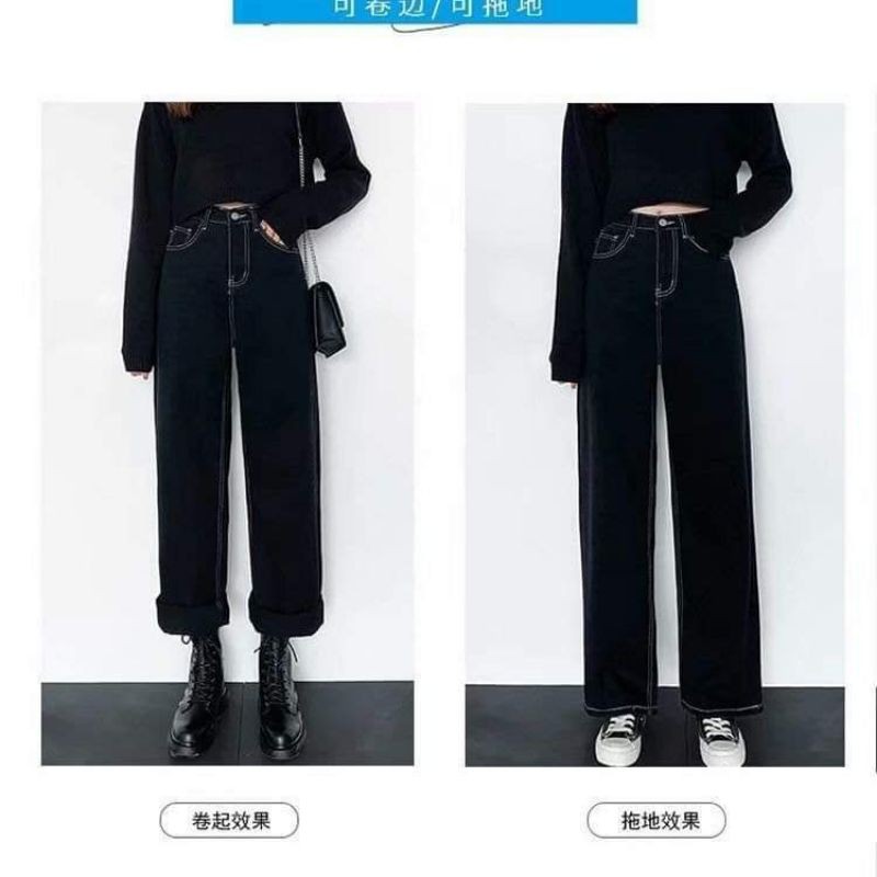 [ORDER] QUẦN JEANS ĐEN ỐNG SUÔNG VIỀN TRẮNG | BigBuy360 - bigbuy360.vn