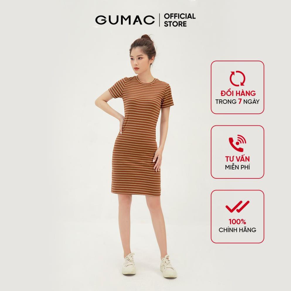 [Mã WABRGU155 giảm 15% tối đa 50k đơn 199k] Đầm thun nữ ôm body GUMAC chất liệu sọc ngang, tay ngắn sexy DB303  ཾ