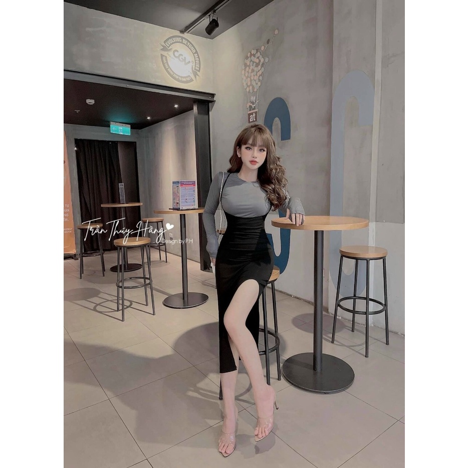 Đầm body dáng dài xẻ tà tay dài duyên dáng | BigBuy360 - bigbuy360.vn