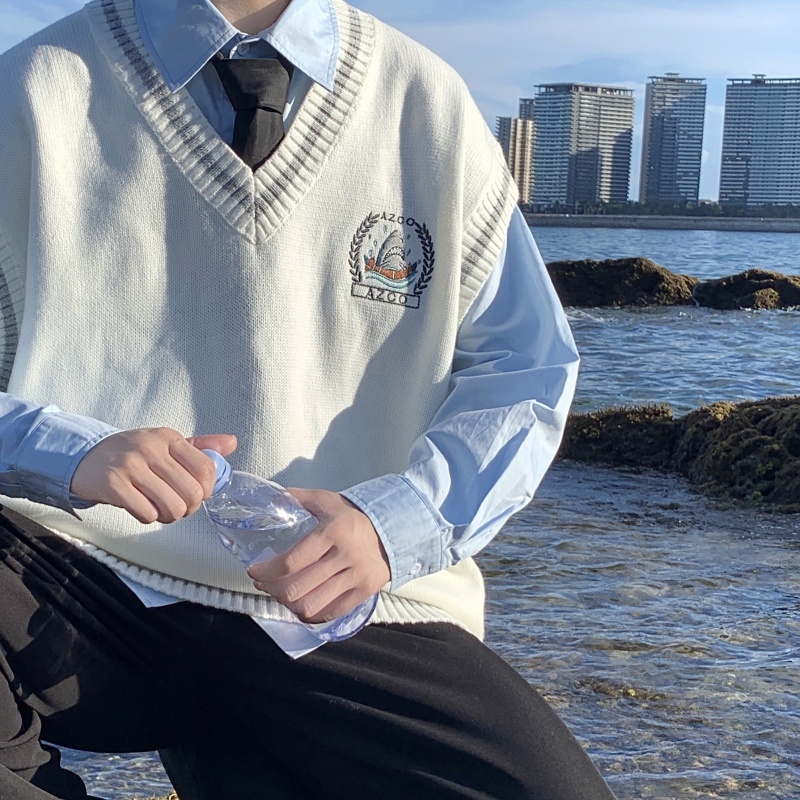 Áo sweater không tay phong cách đồng phục Nhật Bản thời trang mùa thu cho nam