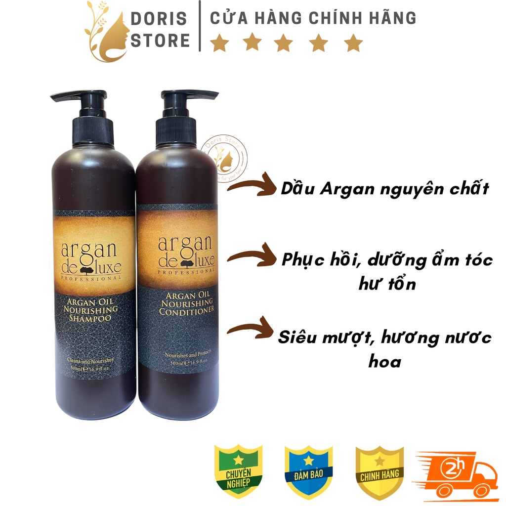 ARGAN DELUXE-Dầu Gội Dầu Xả Dưỡng Ẩm Phục Hồi Tóc Siêu Mềm Mượt ARGAN DELUXE 500ml