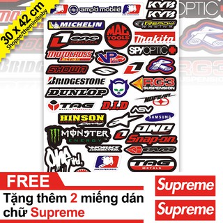 Decal xe máy khổ A3 - 40 Miếng dán các hãng xe máy - Tặng thêm 2 miếng dán Supreme