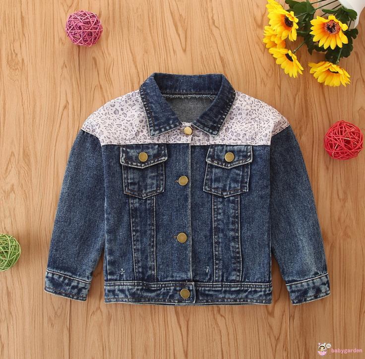 Áo Khoác Denim Tay Dài Họa Tiết Da Báo Cho Bé Gái