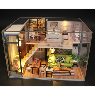 Bộ lắp ráp mô hình nhà gỗ DIY :Biệt Thự Vui Vẻ M 030-Tặng mica+keo
