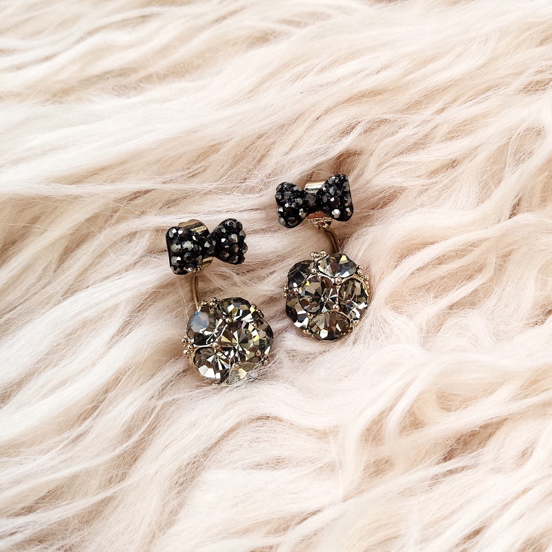 Khuyên Tai Bạc 925 Đính Nơ Và Quả Cầu Kim Cương Thời Trang Hàn Quốc Cho Nữ