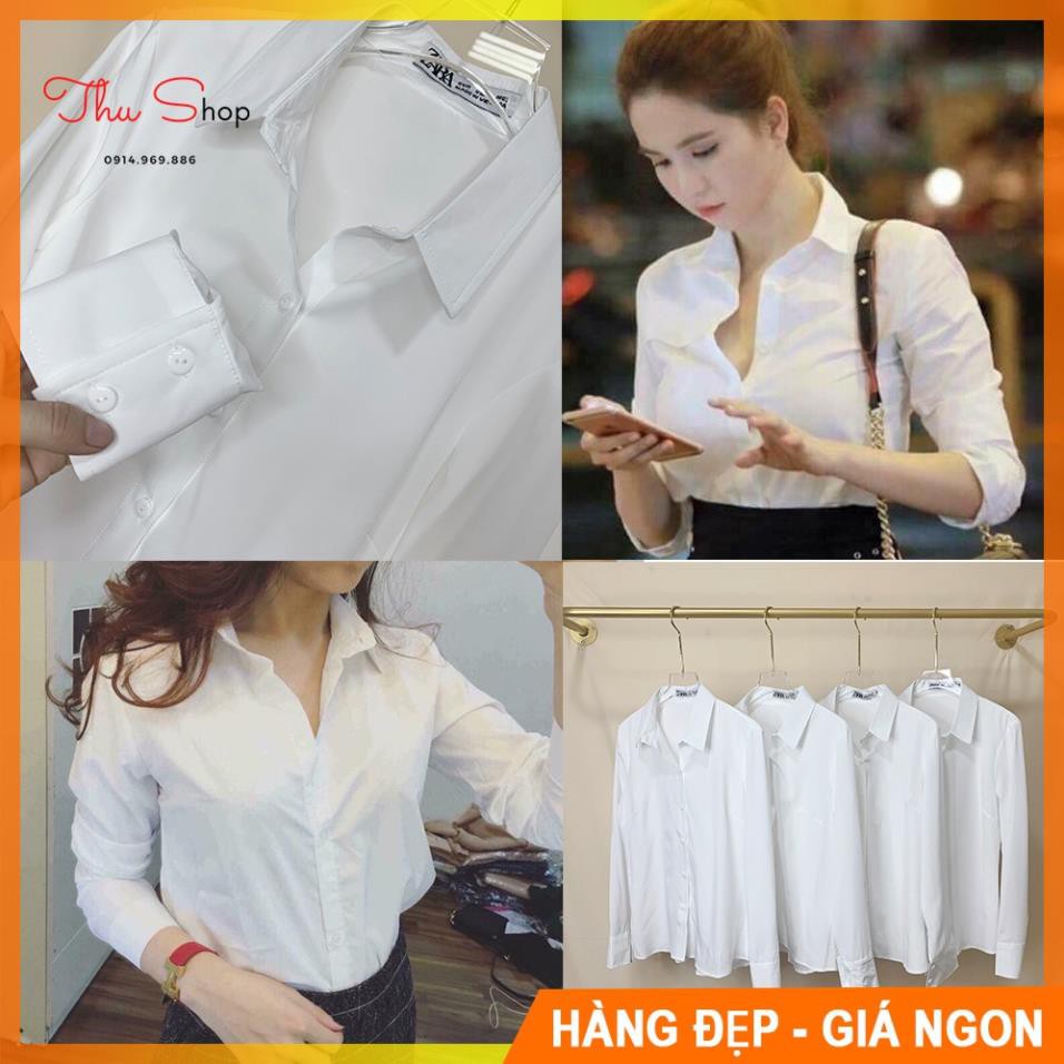 Áo sơ mi nữ dài tay form rộng THUS Aó trắng công sở vải mềm không nhăn A2F02
