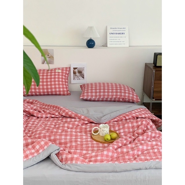 Set Đũi Hoạt Tính Chăn Hè , Hoạ Tiết Kẻ Ô Nhiều Màu Sắc (shinbedding)