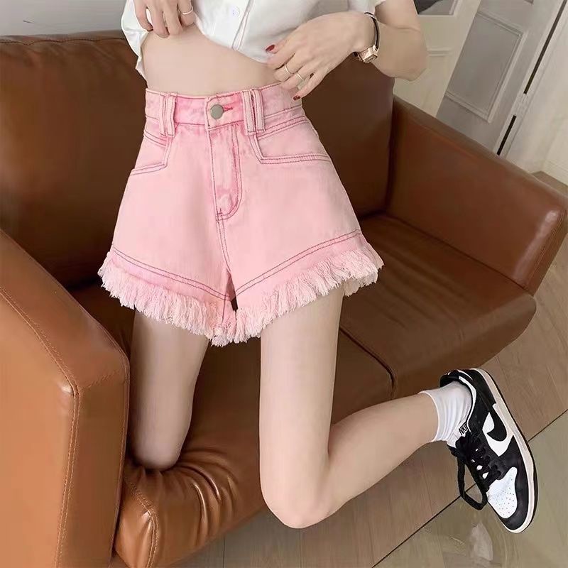 Quần short denim JSC lưng cao viền tua rua phong cách đường phố cho nữ