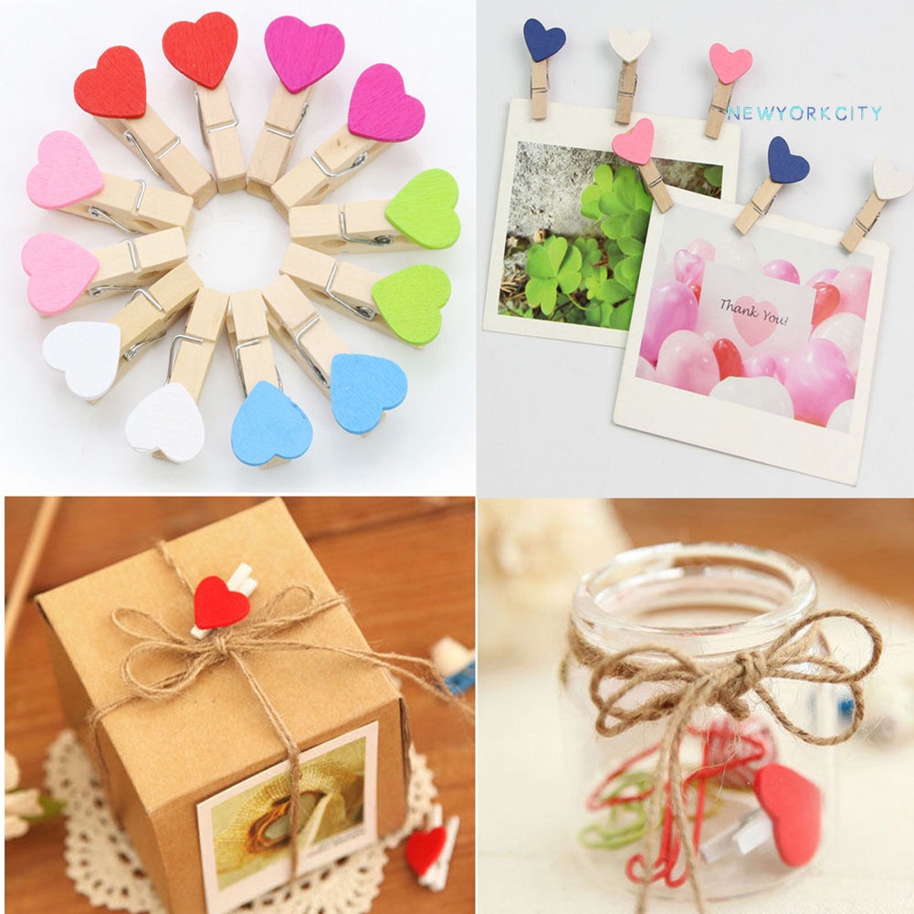 Set 10 Kẹp Gỗ Hình Trái Tim Mini Trang Trí Ảnh