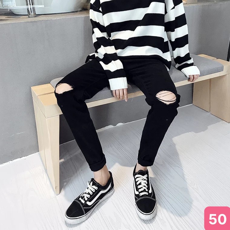 Quần jean nam màu đen rách gối chất bò cao cấp co dãn 4 chiều cực đẹp, quần zin nam QDJ5555 Nhiều mẫu mới