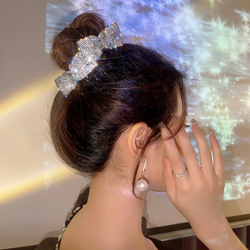 Kẹp Tóc Hình Nơ Đính Đá Kim Cương Lấp Lánh Thời Trang Hàn Quốc Chất Lượng Cao