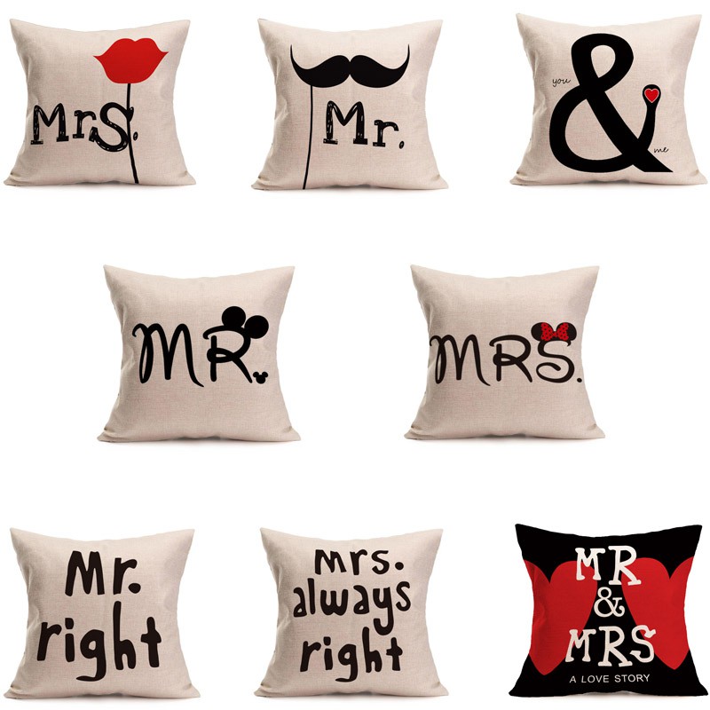 1 Vỏ Gối In Họa Tiết Hoạt Hình Mr Mrs