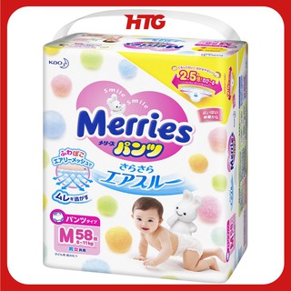 Bỉm quần Merries size M 58 miếng - size L 44 miếng - size XL 38 miếng thiết kế co dãn, khô thoáng cho bé