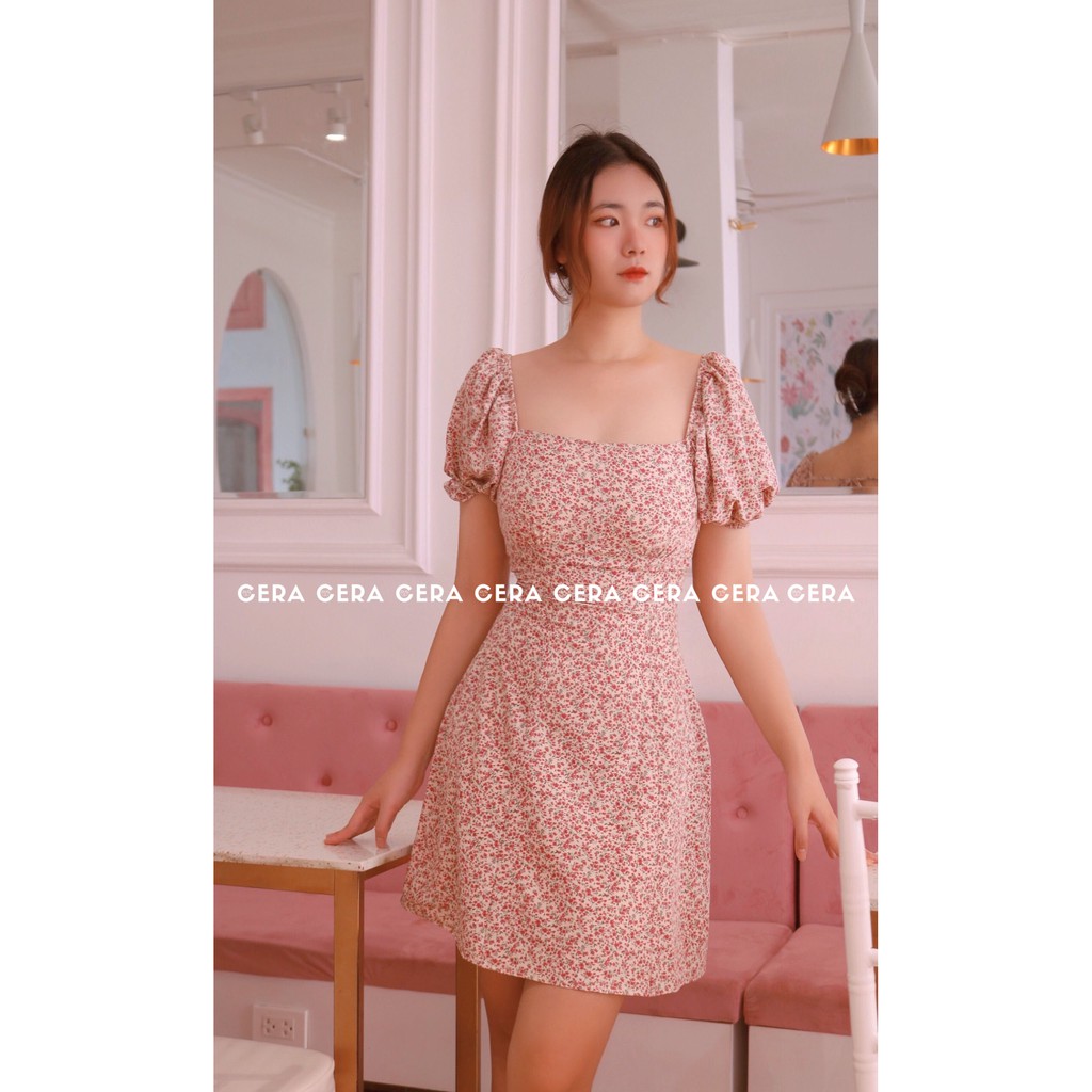 Váy hoa nhí vintage dáng xòe 🍓 Đầm hoa nhí chữ A tiểu thư ulzzang có dây buộc lưng 🍓 CERA FASHION