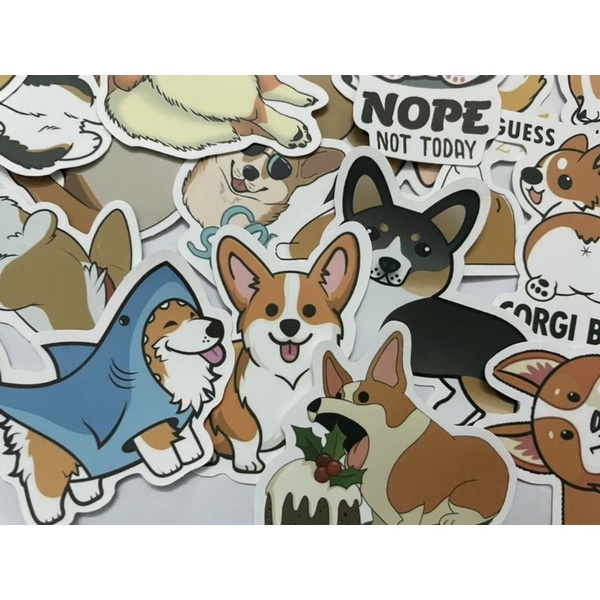 Bộ 50 Sticker hình dán chó Corgi, hình dán thú cưng dễ thương, hình dán laptop, hình dán nón bảo hiểm