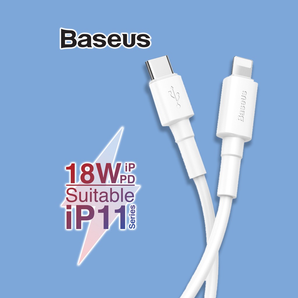 Cáp sạc nhanh và truyền dữ liêu Baseus Mini White, Type-C to Lightning, hỗ trợ sạc nhanh 18W, tương thích iPhone 11