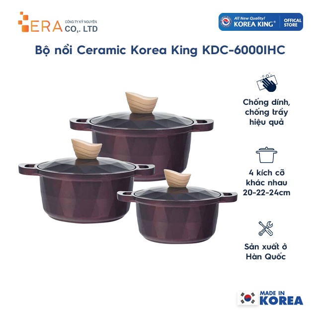 Bộ nồi Ceramic Korea King KDC-6000IHC (sử dụng được bếp từ)