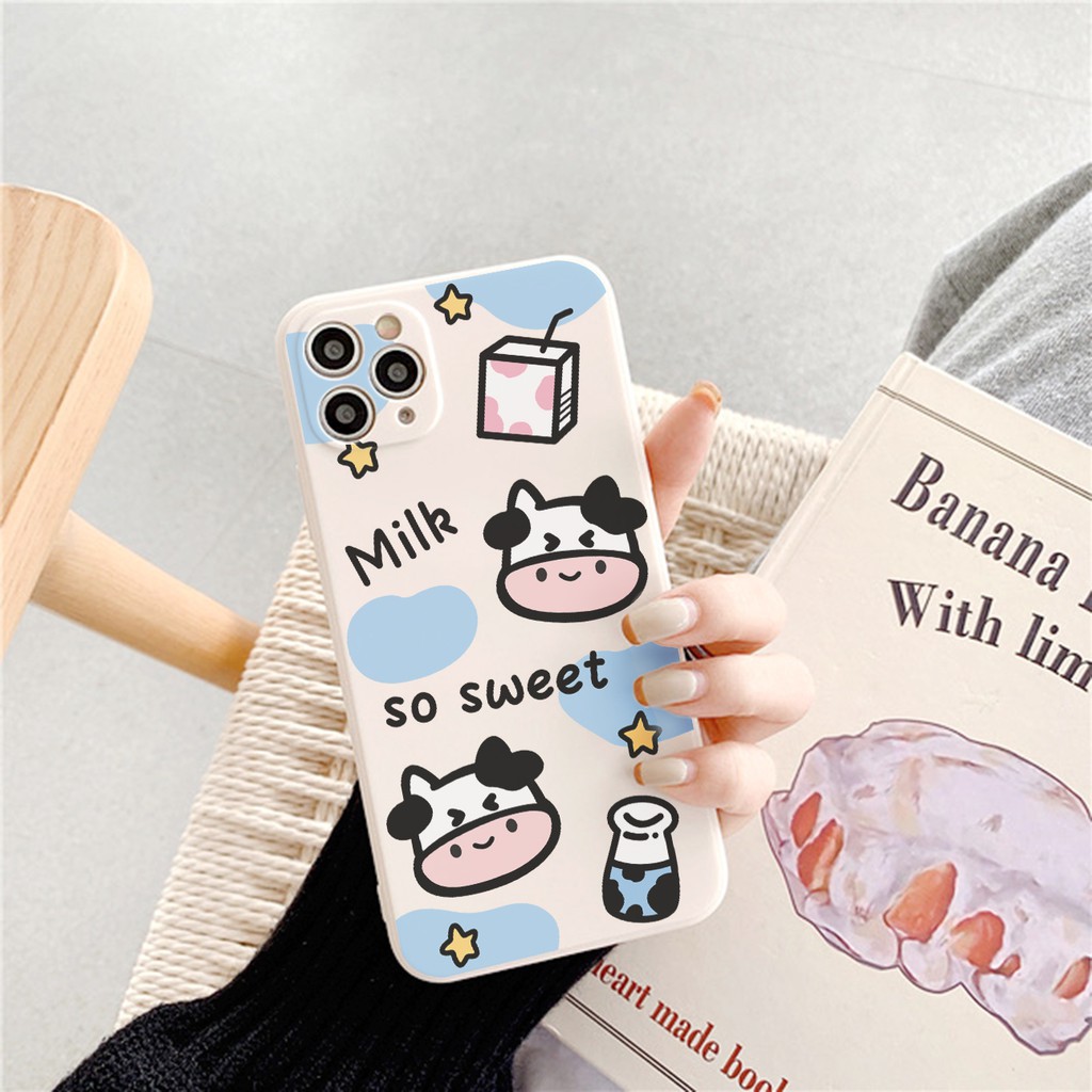Ốp Lưng Iphone Bò Sữa Lắc Vòng Cạnh Vuông 🚚 FREESHIP 🚚 Độ Thiết Kế iPhone 12, Chống Sốc