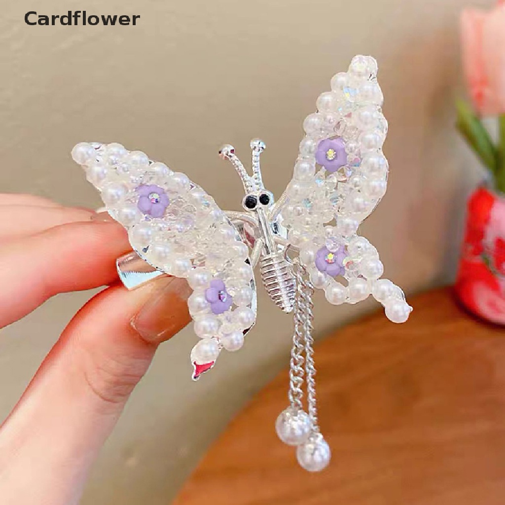 &lt; Cardflower &gt; Kẹp Tóc Mái Bướm Chuyển Động Bằng Hợp Kim Đính Ngọc Trai Phụ Kiện Tự Làm Cho Bé Gái