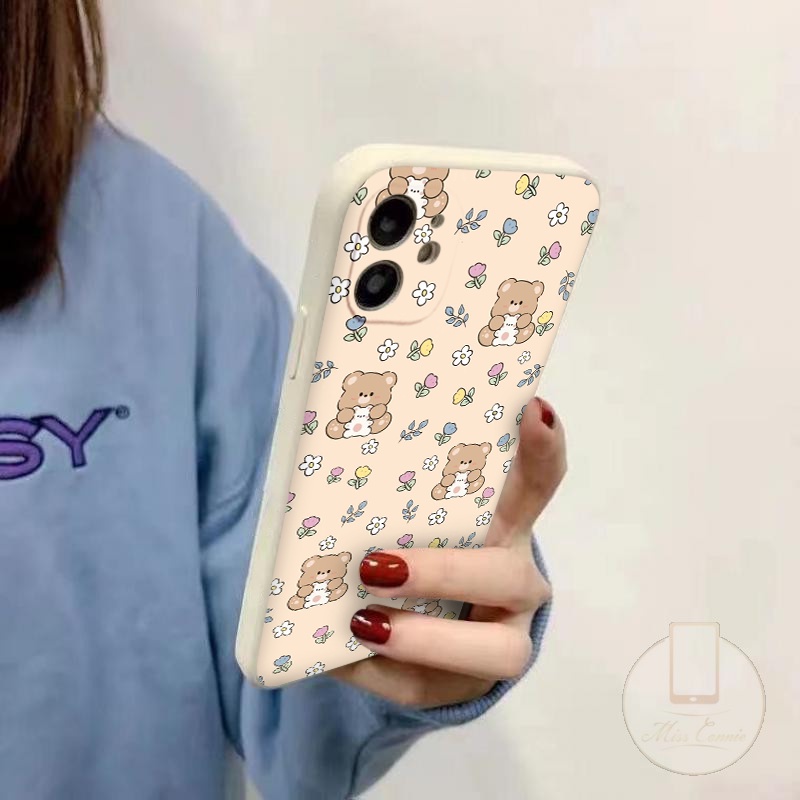 Ốp iphone cạnh vuông chi tiết gấu hoa cho ip 6/8/7/plus/x/xr/xsmax/12 pro max/11pro max/13 pro max-nt070