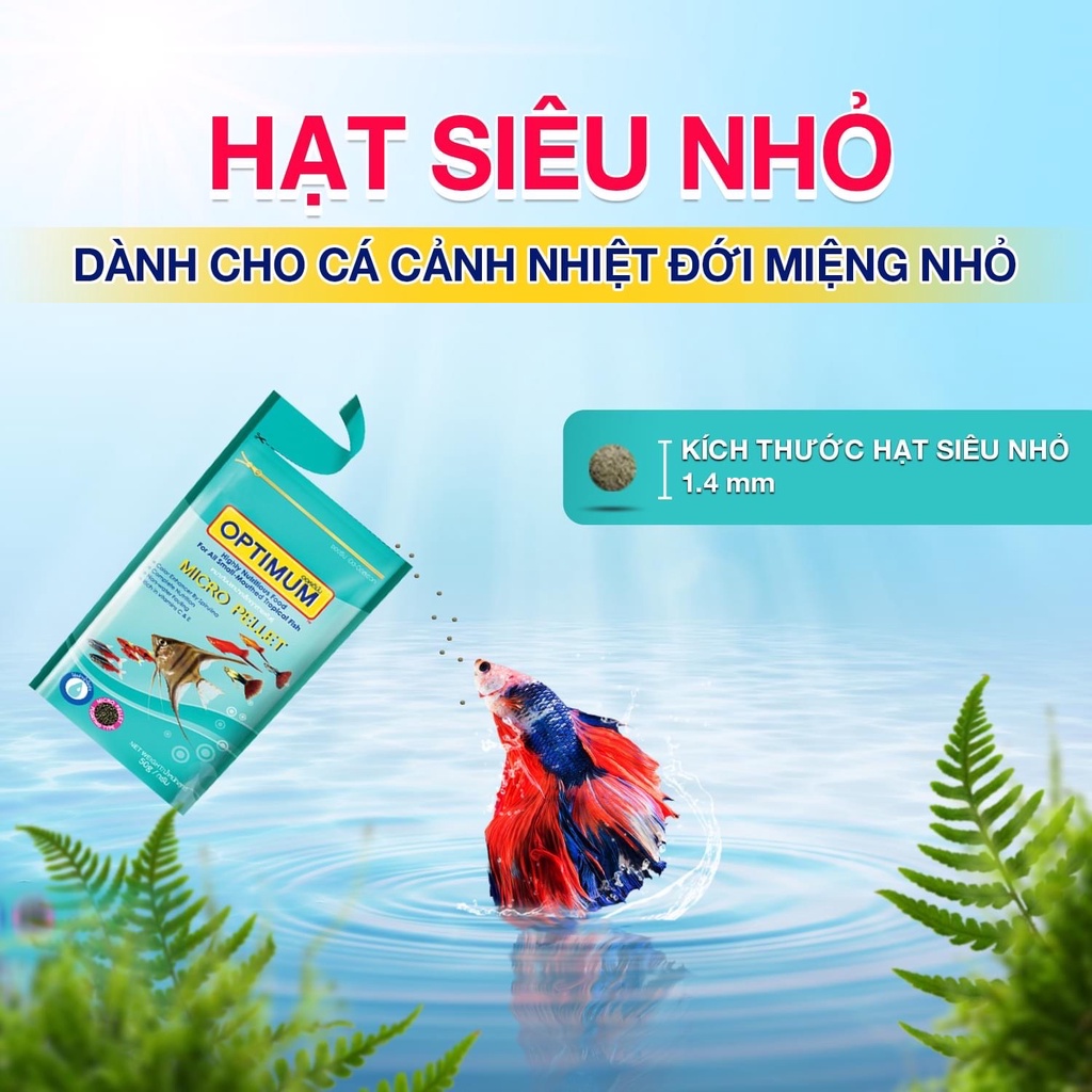 Cám cá Thailand - thức ăn cá cảnh OPTIMUM - lên màu, hạt nhỏ cho cá ông tiên, cá 7 màu, cá beta, la hán - gói 50g