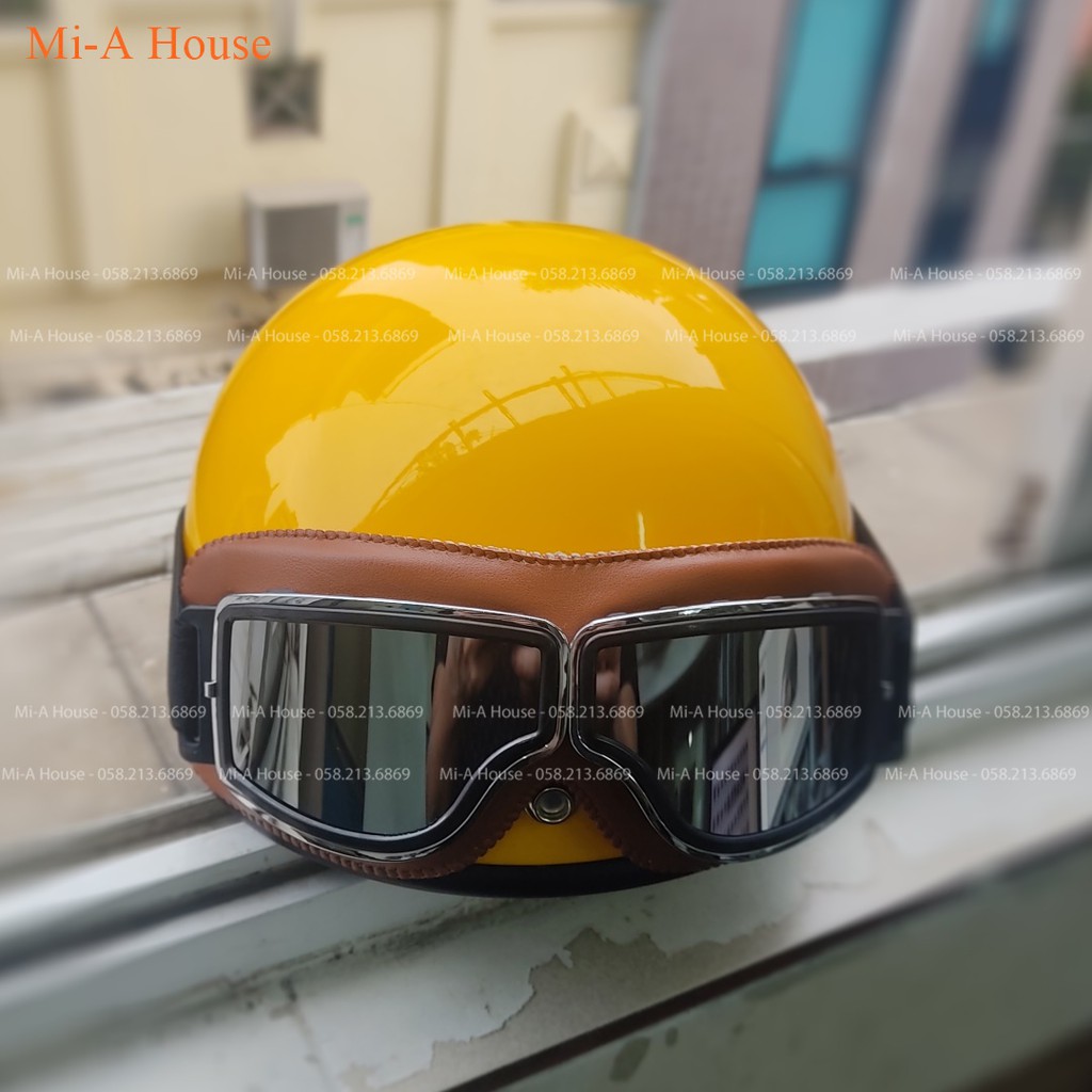 Mũ bảo hiểm nửa đầu Sunda 136 Halya kèm kính phi công viền da cực đẹp - màu cam bóng siêu hot và độc dành cho các bạn nữ