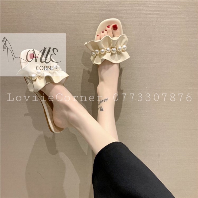 LÊ NỮ LOVIIECORNER - DÉP QUAI NGANG MŨI VUÔNG ĐÍNH NGỌC - DÉP LÊ QUAI NHÚN ĐẾ BẰNG - DÉP NỮ THỜI TRANG -  D210716