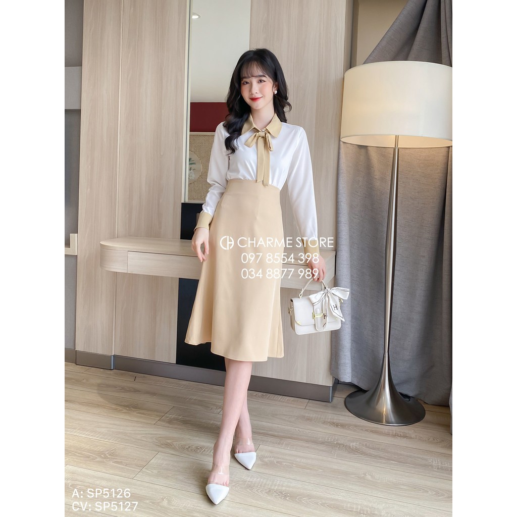 Áo nữ Charme thiết kế sơ mi dài tay phối nơ xinh 5126