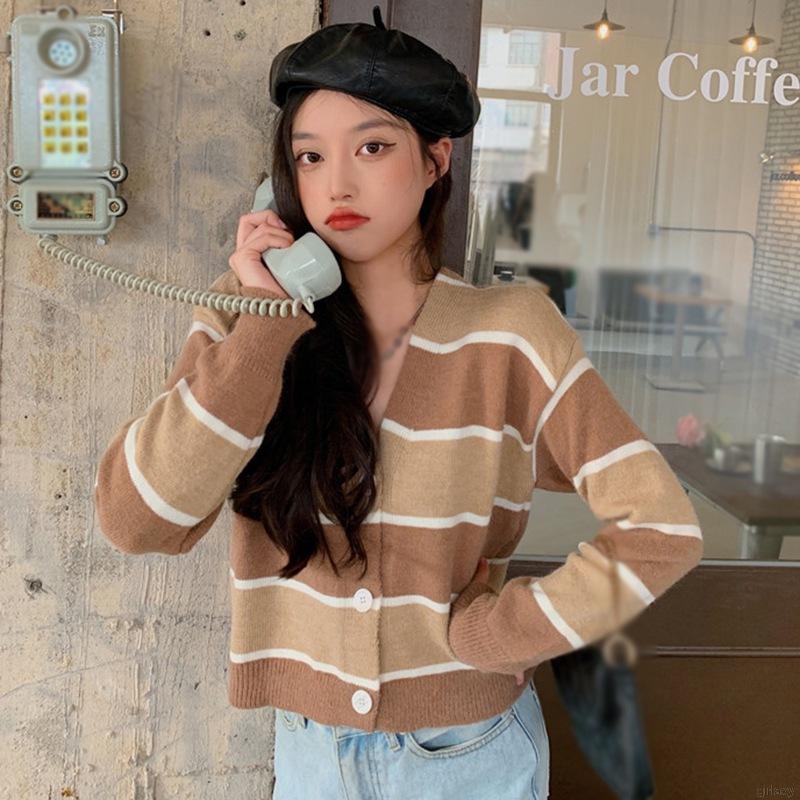 Áo len cardigan cổ chữ V tay dài phối nút gài thời trang dành cho nữ