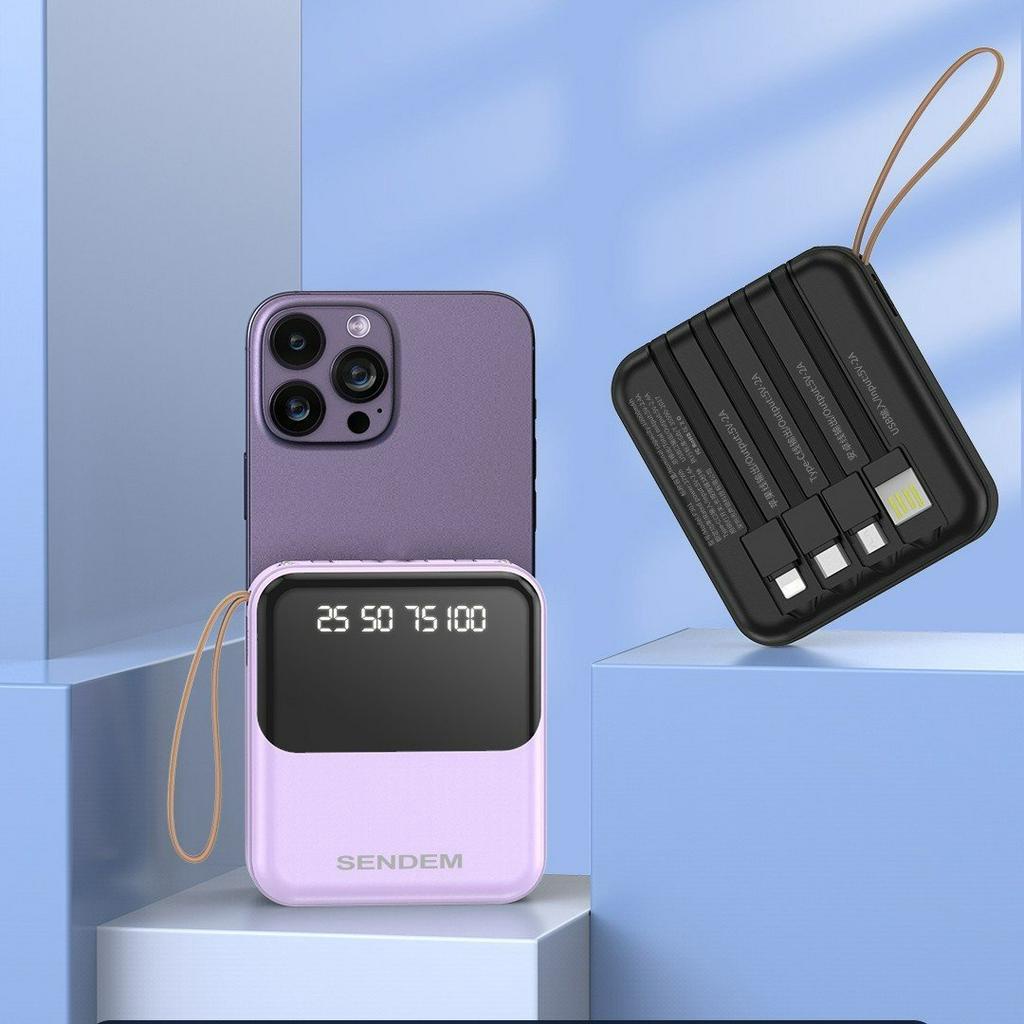Sạc Dự Phòng Sendem P301 10000mAh Tích Hợp Sẵn Cáp Sạc, Có Led Báo Phần Trăm Pin, Màu Sắc Đa Dạng, Trẻ Trung P301