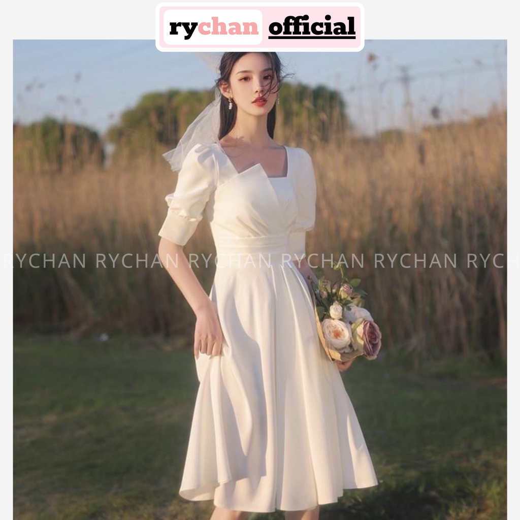 Đầm Nữ Dự Tiệc Dáng Dài Cổ Tầng Tay Bo Thắt Eo Màu Trắng Style Nàng Thơ [ẢNH THẬT CUỐI] - DX9900