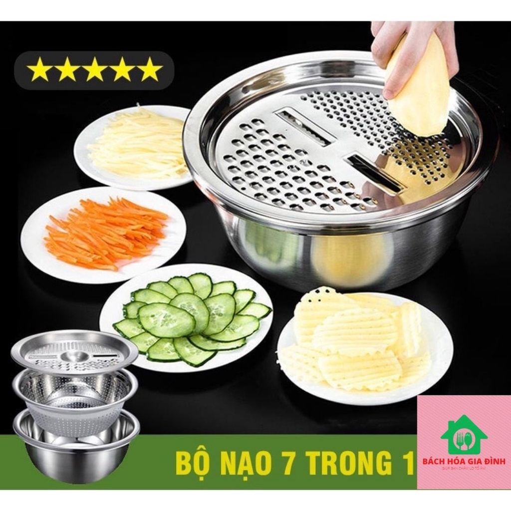 Bộ rổ chậu nạo rau củ inox đa năng 3 trong 1 tiện dụng nhà bếp