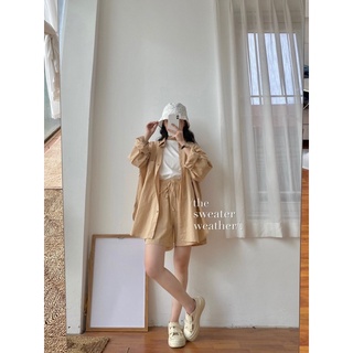 Set đũi linen áo sơ mi kèm short basic ( Ảnh thật )